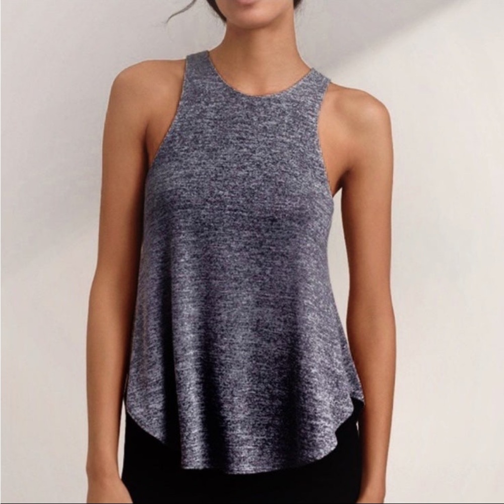 Aritzia Wilfred Free grey brunette racer back tank top